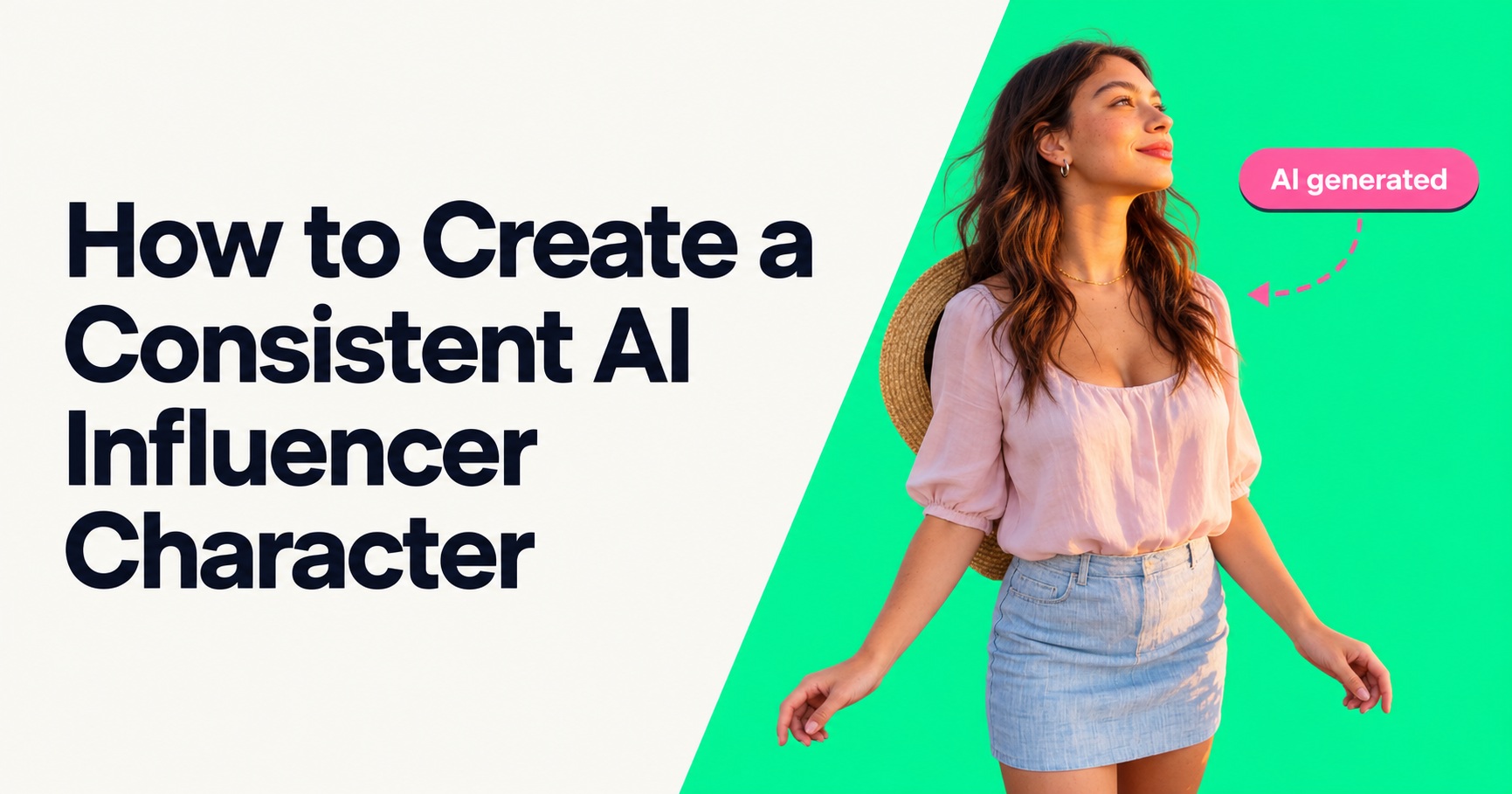 How to create a consistent AI influencer character – guide cover with a virtual female creator