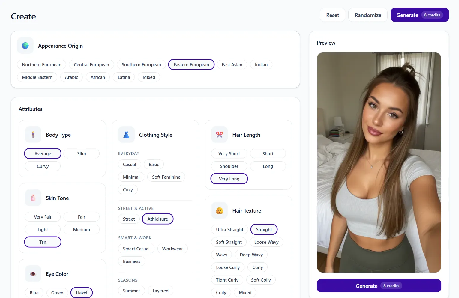Stonehill Creatorlab interface for creating a persona and selecting presets